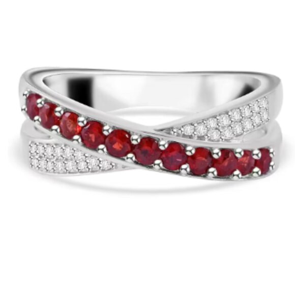 Sanguine Sapphire and White Zircon Criss-Cross Ring - Picture 1 of 2